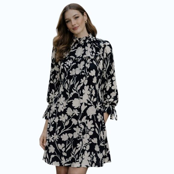 Olivia James The Label Lucy Floral Mini Dress Exotica Black Pink Floral Size M - Picture 1 of 7